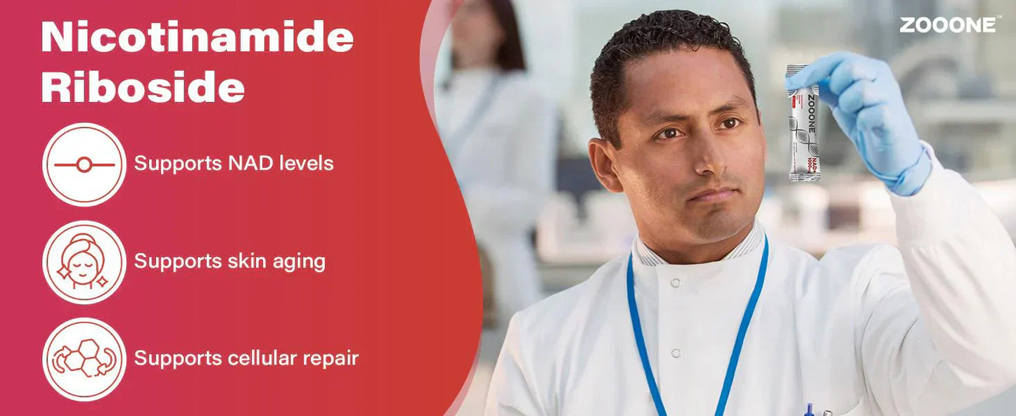 ZOOONE NR1000 – Mélange à boire saveur fruits rouges de NAD+ pour le soutien du vieillissement cutané, l’énergie et la concentration – Pack de 30