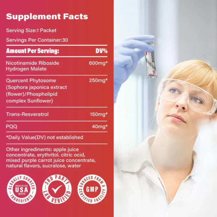 ZOOONE NR1000 – Mélange à boire saveur fruits rouges de NAD+ pour le soutien du vieillissement cutané, l’énergie et la concentration – Pack de 30