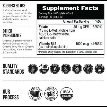 L-Methylfolate (5-MTHF) High Bioavailability – Active Form of Folate for Cellular Support (60 servings)