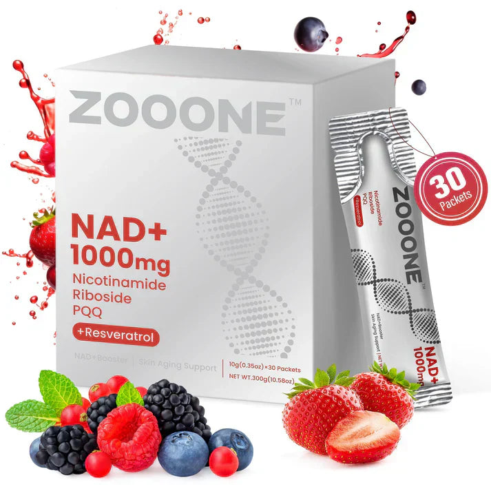 ZOOONE NR1000 – Mélange à boire saveur fruits rouges de NAD+ pour le soutien du vieillissement cutané, l’énergie et la concentration – Pack de 30