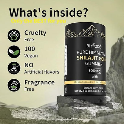 Premium Shilajit Gummies – 84+ Trace Minerals & Fulvic Acid | Natural Energy & Vitality Boost (60 Gummies)