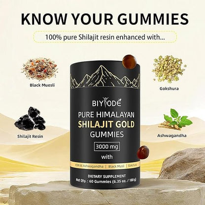 Premium Shilajit Gummies – 84+ Trace Minerals & Fulvic Acid | Natural Energy & Vitality Boost (60 Gummies)